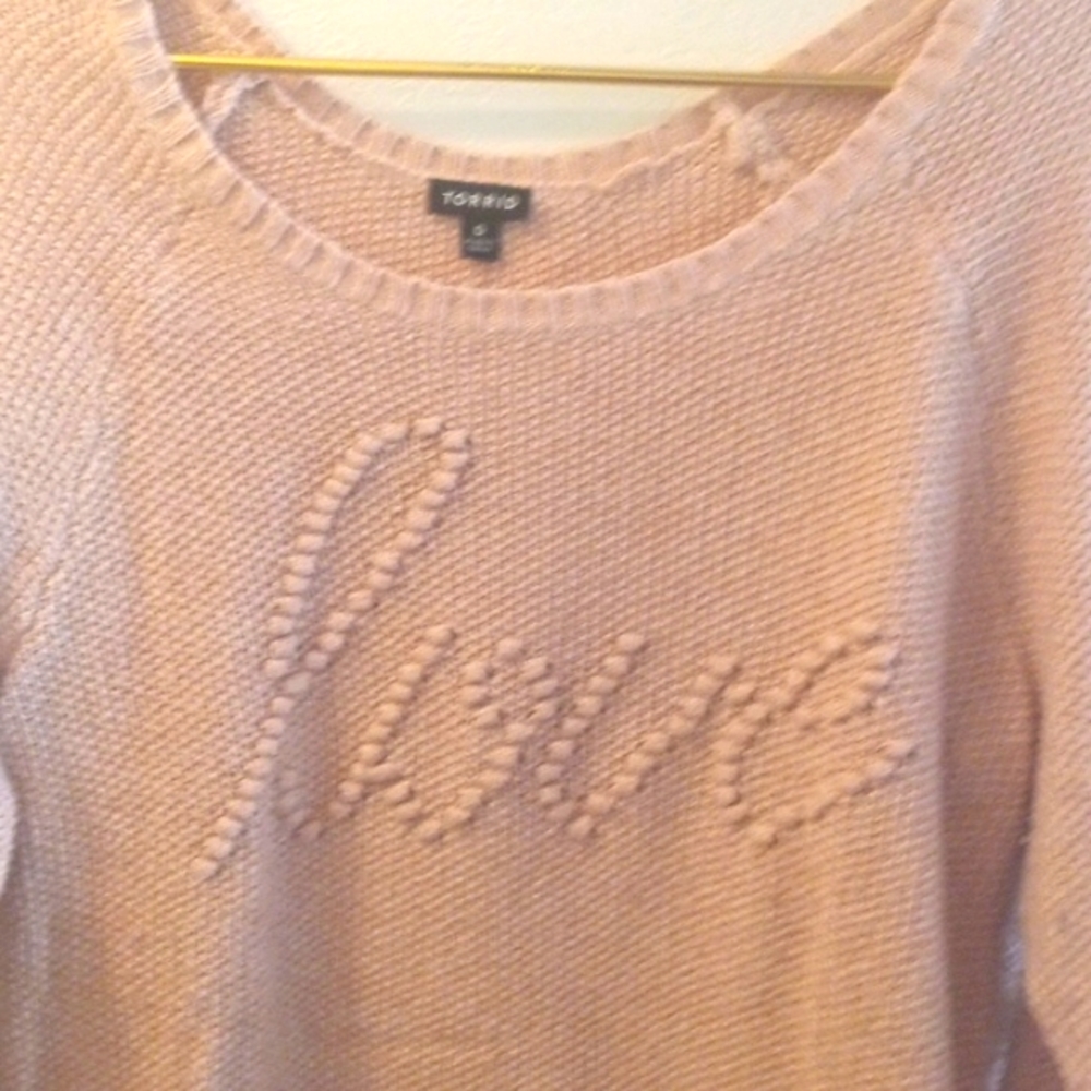 Torrid Pink Love Sweater Size 0, long sleeve.